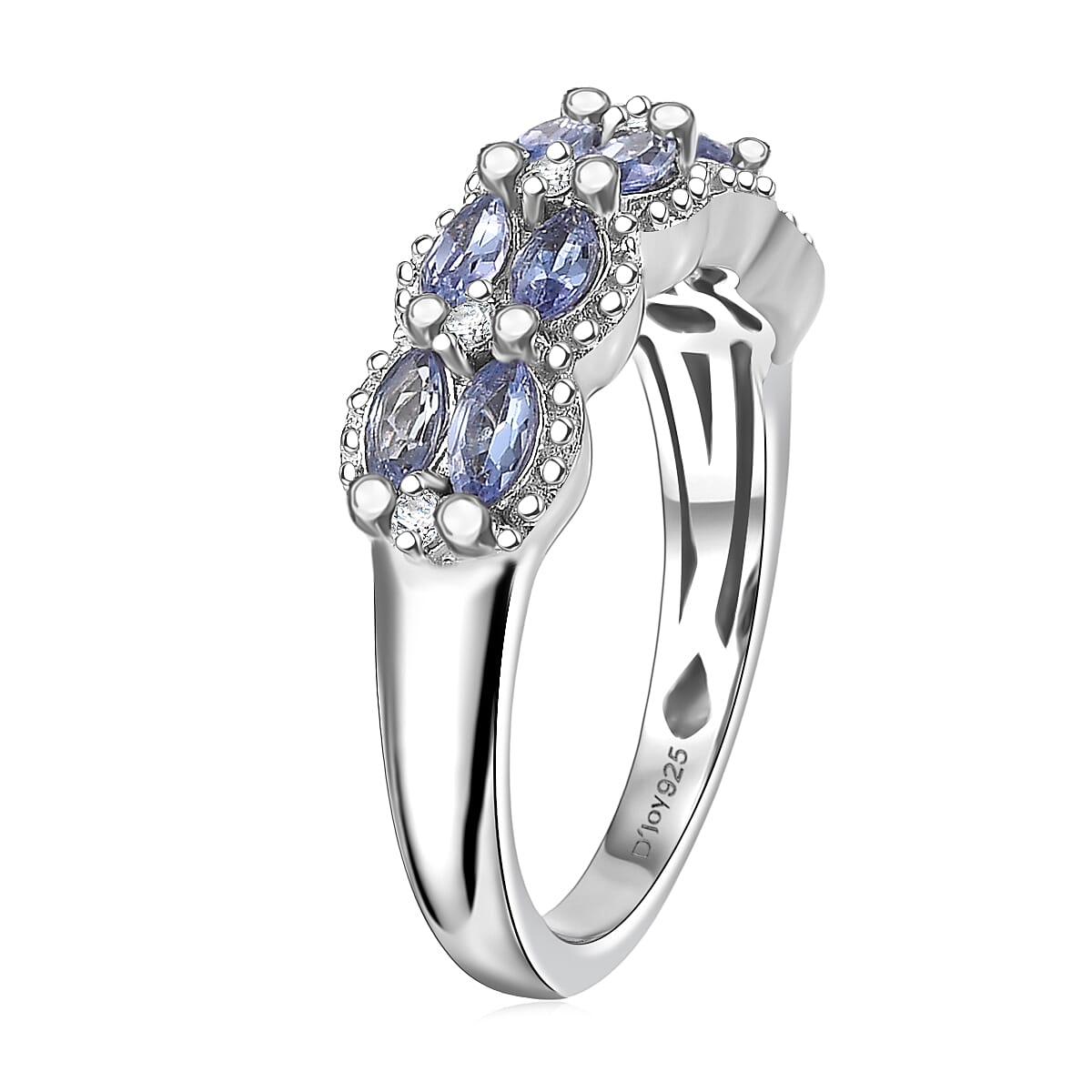 D'Joy Tanzanite and White Zircon 0.75 ctw Ring in Platinum Over Sterling Silver (Size  8.0) image number 3