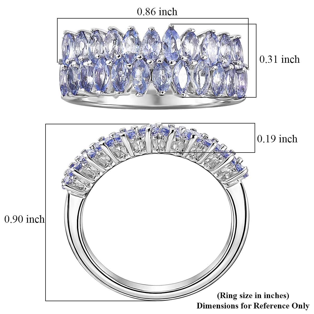 EverTrue Tanzanite 1.70 ctw Band Ring in Platinum Bond (Size 6.0)