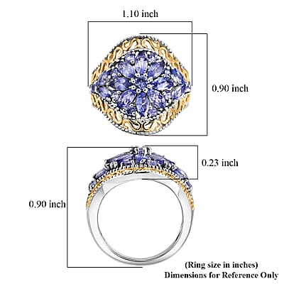 EverTrue Tanzanite 2.10 ctw Sunflower Bloom Ring in 18K YG Plated and Platinum Bond (Size 9.0)