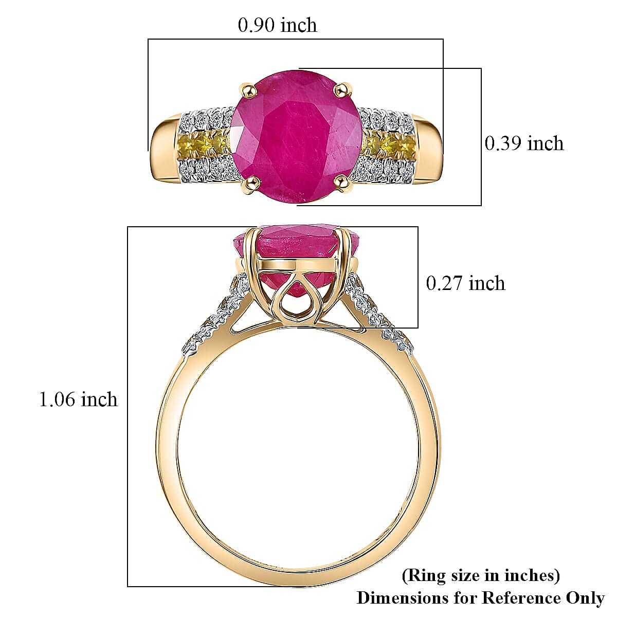Certified & Appraised AAA Montepuez Ruby and Luxuriant Lab Grown Yellow and White Diamond SI 4.60 ctw Ring in 10K Yellow Gold (Size 10.0)