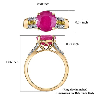 Certified & Appraised AAA Montepuez Ruby and Luxuriant Lab Grown Yellow and White Diamond SI 4.60 ctw Ring in 10K Yellow Gold (Size 5.0)