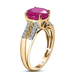 Certified & Appraised AAA Montepuez Ruby and Luxuriant Lab Grown Yellow and White Diamond SI 4.60 ctw Ring in 10K Yellow Gold (Size 9.5)