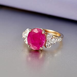 Certified & Appraised AAA Ruby and Luxuriant Lab Grown Diamond G-H SI 5.90 ctw Ring in 10K Yellow Gold (Size 10.0)