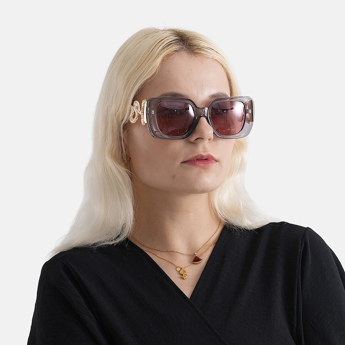 Grey UV400 Gold Snake Temples Design Sunglasses image number 1