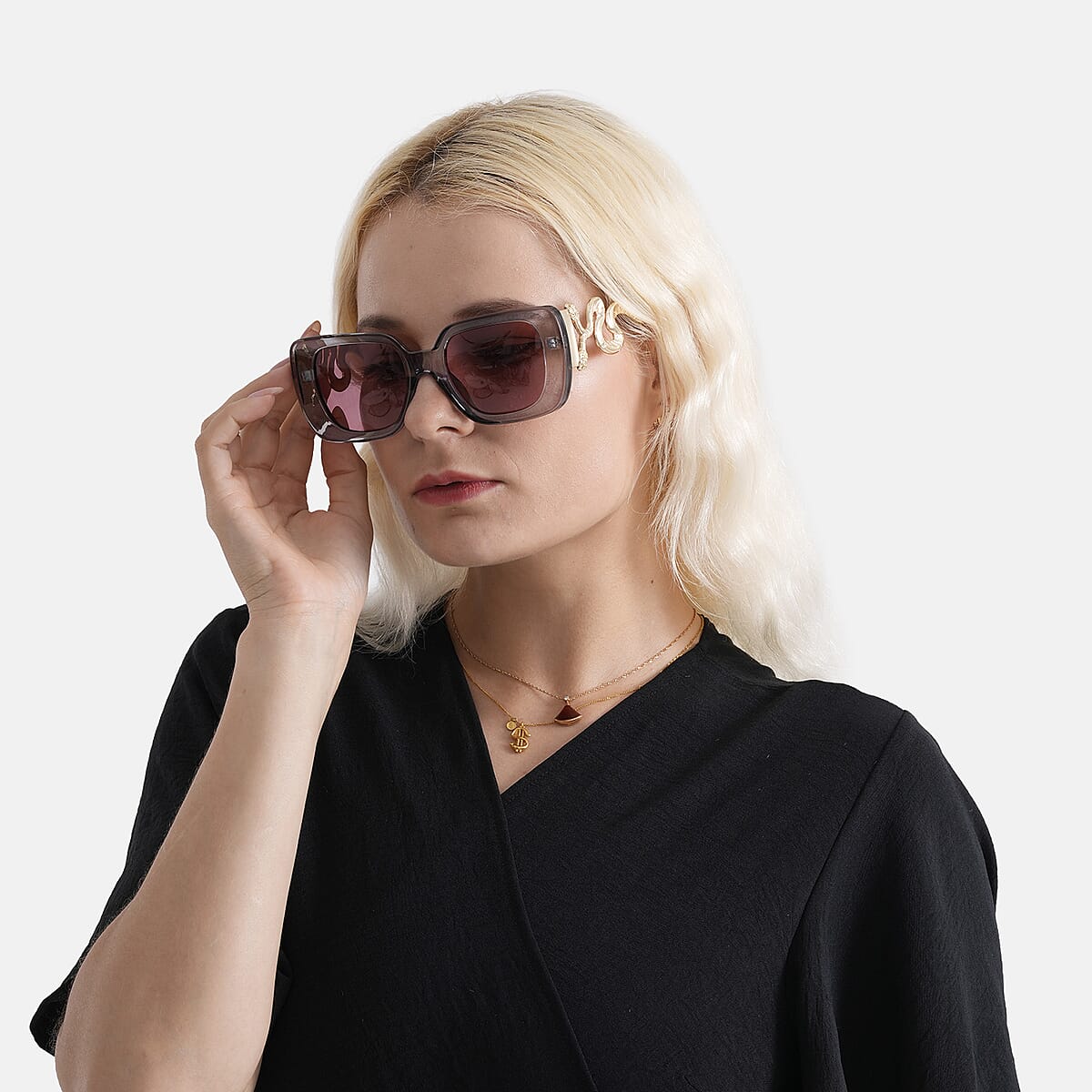 Grey UV400 Gold Snake Temples Design Sunglasses image number 3