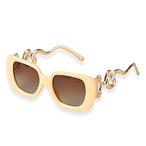 Beige UV400 Gold Snake Temples Design Sunglasses