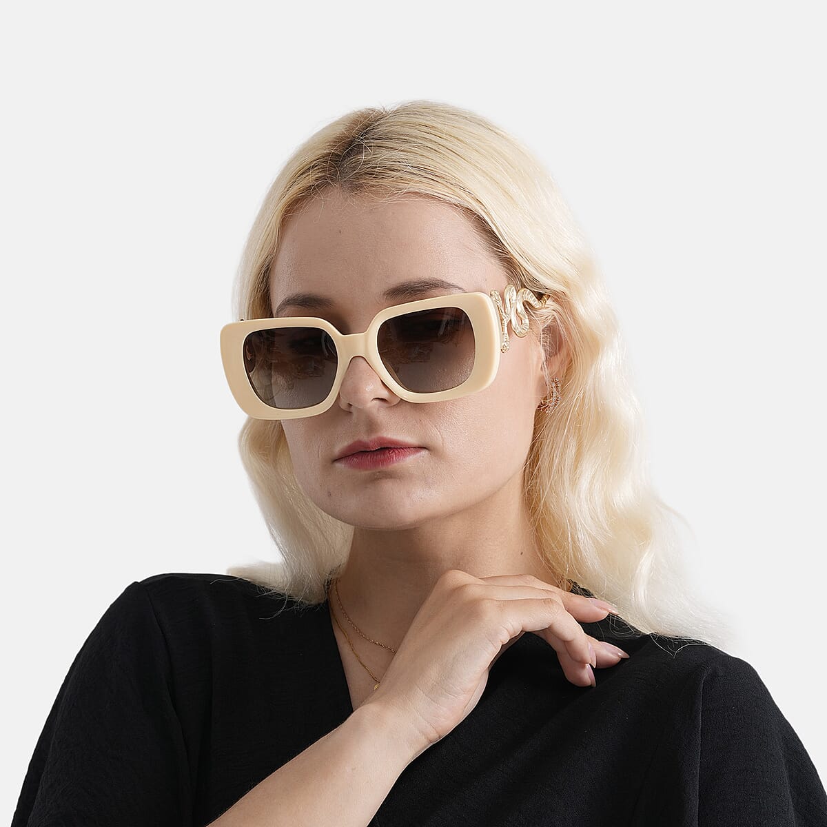 Beige UV400 Gold Snake Temples Design Sunglasses image number 1