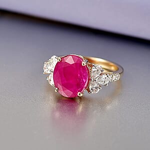 Certified & Appraised AAA Ruby and Luxuriant Lab Grown Diamond G-H SI 5.90 ctw Ring in 10K Yellow Gold (Size 5.0)