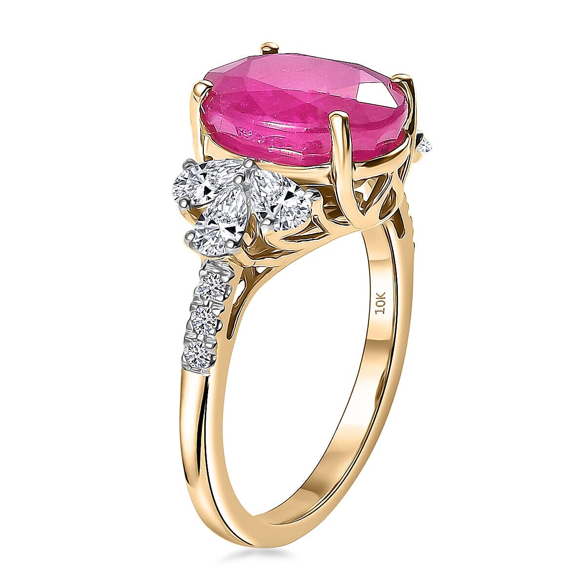 Certified & Appraised AAA Ruby and Luxuriant Lab Grown Diamond G-H SI 5.90 ctw Ring in 10K Yellow Gold (Size 5.0) image number 3