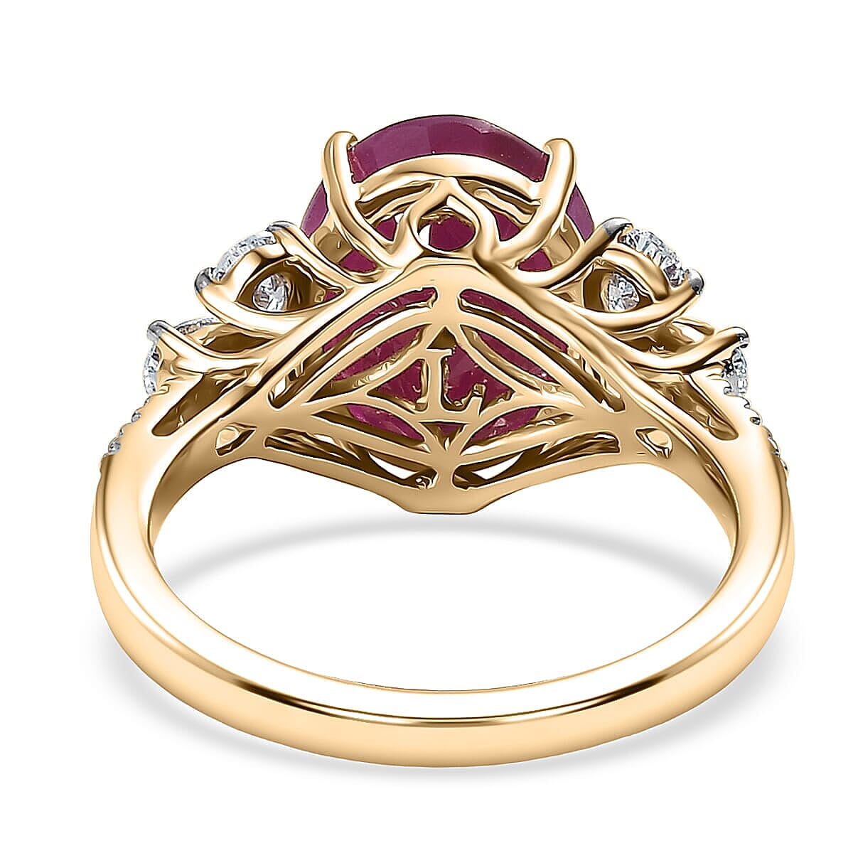 Certified & Appraised AAA Ruby and Luxuriant Lab Grown Diamond G-H SI 5.90 ctw Ring in 10K Yellow Gold (Size 5.0) image number 4