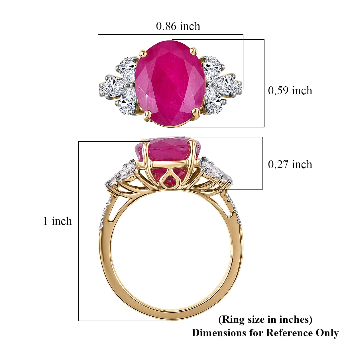 Certified & Appraised AAA Ruby and Luxuriant Lab Grown Diamond G-H SI 5.90 ctw Ring in 10K Yellow Gold (Size 6.0) image number 5