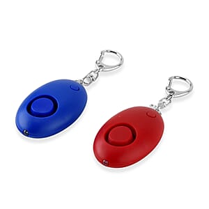 Livmore Red & Blue Set of 2 Mini Safety Alarm Keychain with LED