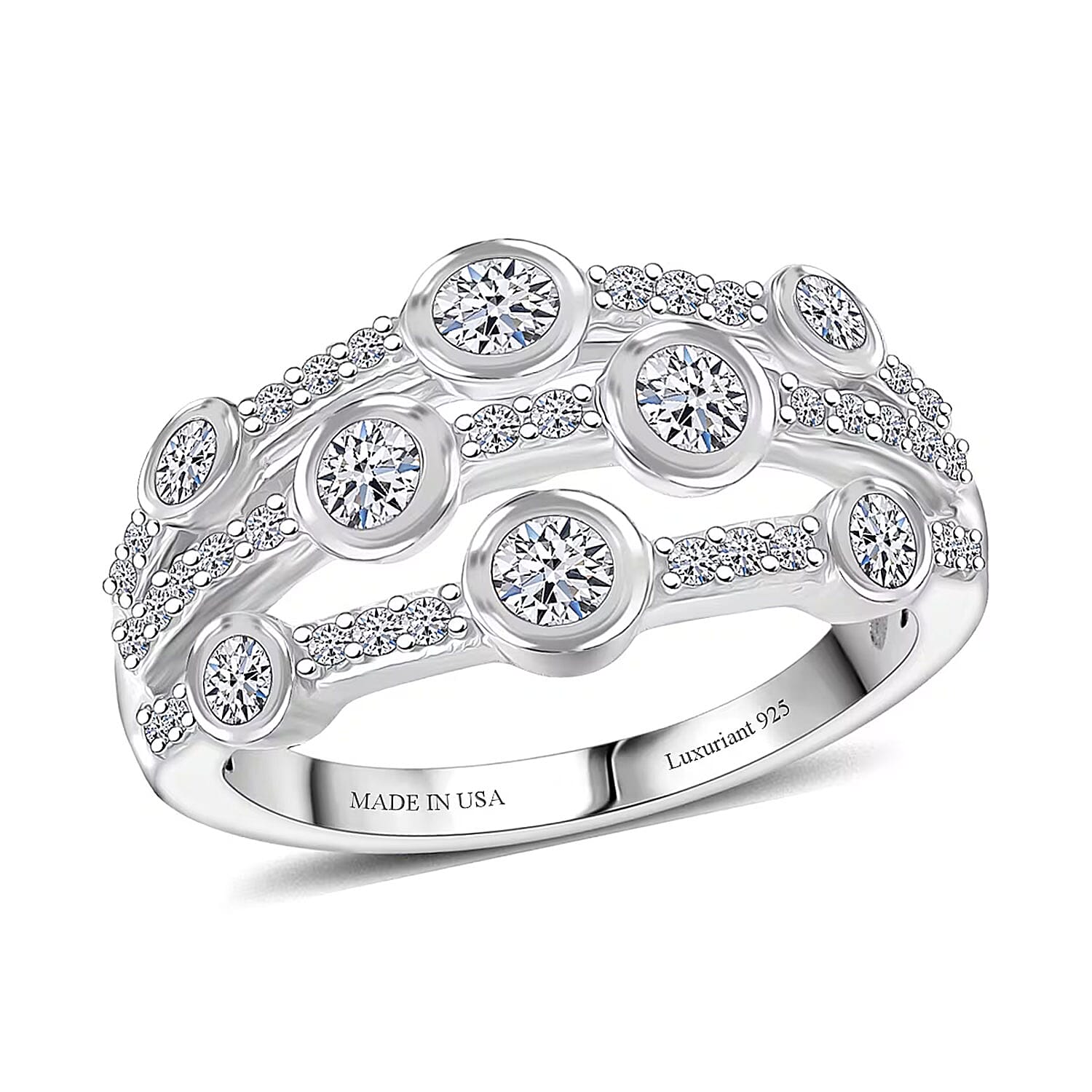 Luxuriant Lab Grown Diamond (G-H, SI) Ring in Rhodium Over Sterling Silver (Size 10.0) 1.10 ctw