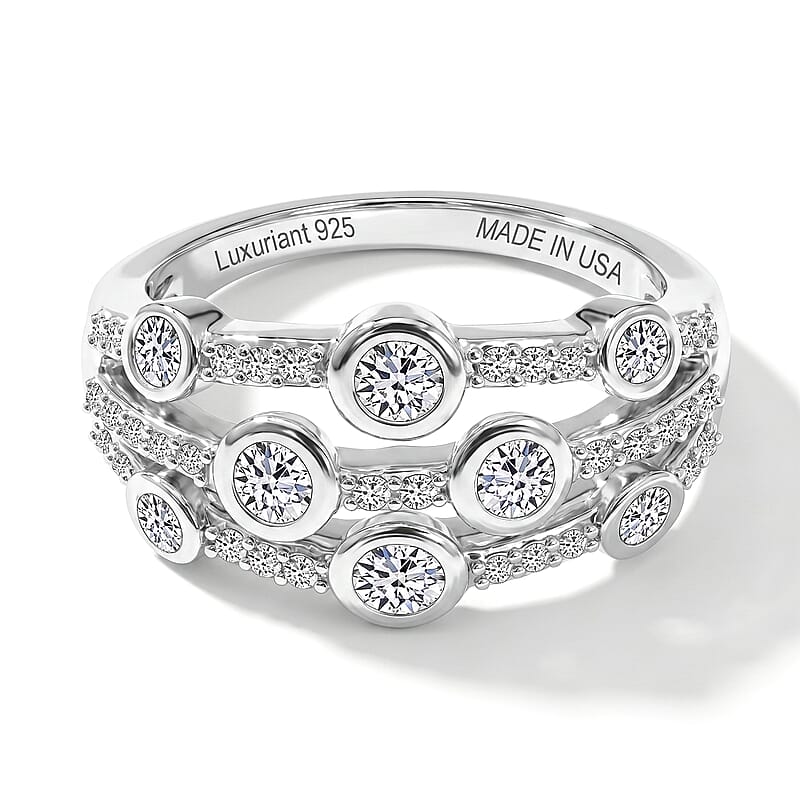 Luxuriant Lab Grown Diamond (G-H, SI) Ring in Rhodium Over Sterling Silver (Size 10.0) 1.10 ctw