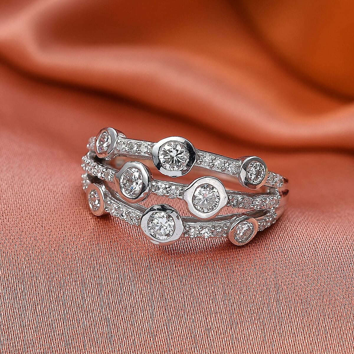 Luxuriant Lab Grown Diamond G-H SI 1.10 ctw Ring in Rhodium Over Sterling Silver (Size 10.0) (Del. In 10-12 Days) image number 1