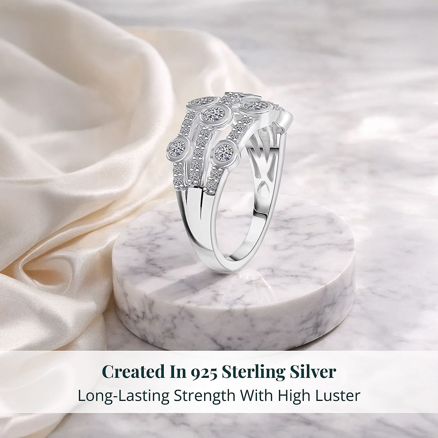 Luxuriant Lab Grown Diamond (G-H, SI) Ring in Rhodium Over Sterling Silver (Size 10.0) 1.10 ctw