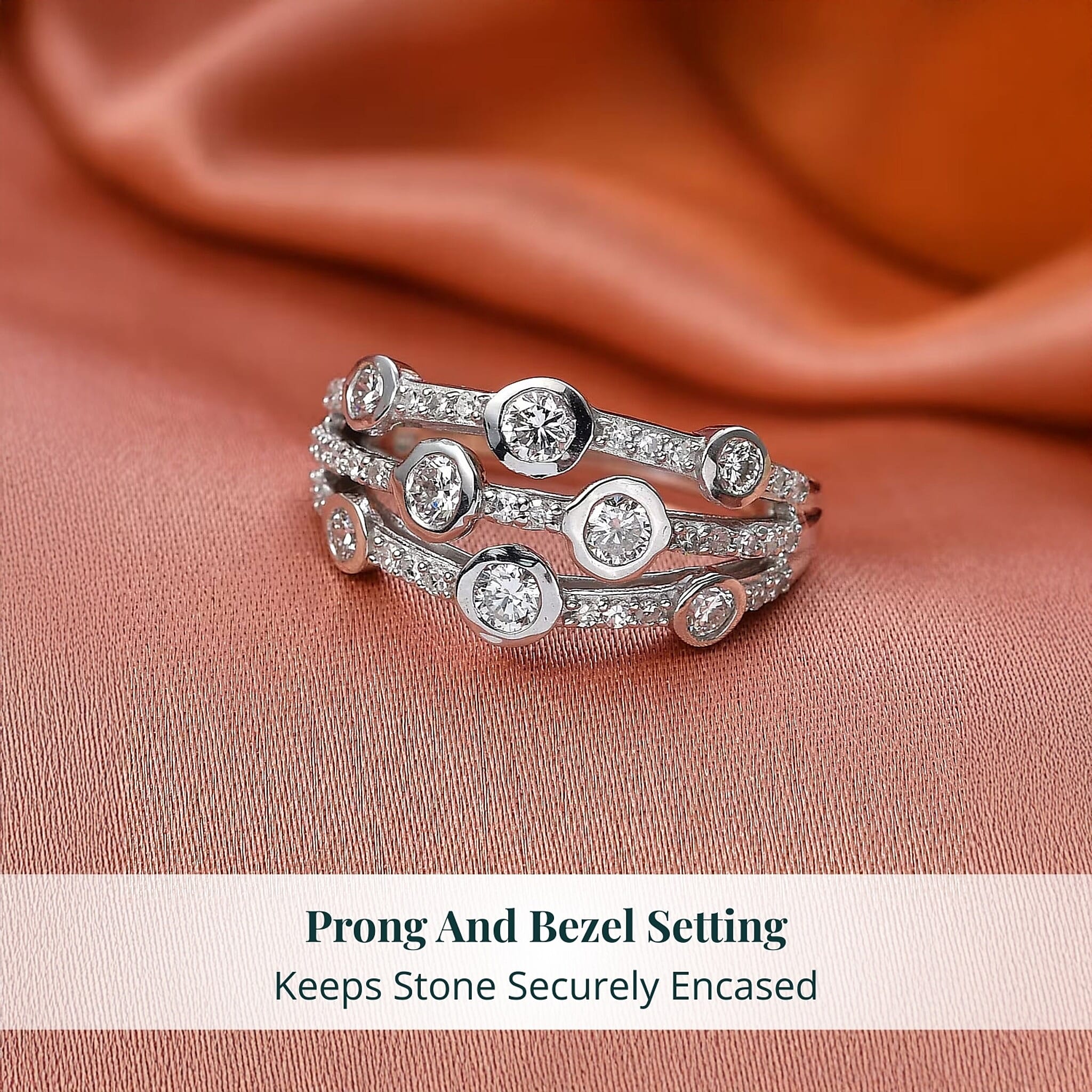 Luxuriant Lab Grown Diamond (G-H, SI) Ring in Rhodium Over Sterling Silver (Size 10.0) 1.10 ctw
