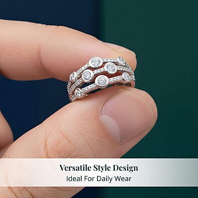 Luxuriant Lab Grown Diamond (G-H, SI) Ring in Rhodium Over Sterling Silver (Size 10.0) 1.10 ctw