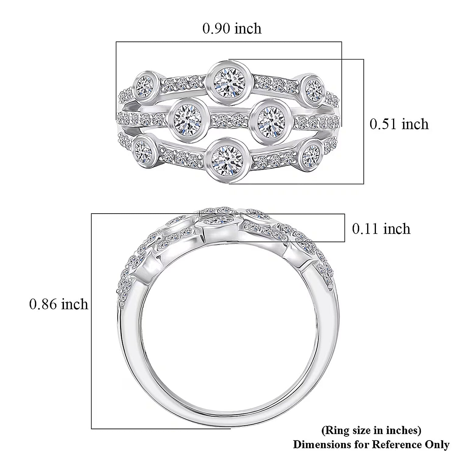Luxuriant Lab Grown Diamond (G-H, SI) Ring in Rhodium Over Sterling Silver (Size 10.0) 1.10 ctw