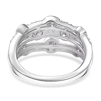 Luxuriant Lab Grown Diamond (G-H, SI) Ring in Rhodium Over Sterling Silver (Size 10.0) 1.10 ctw