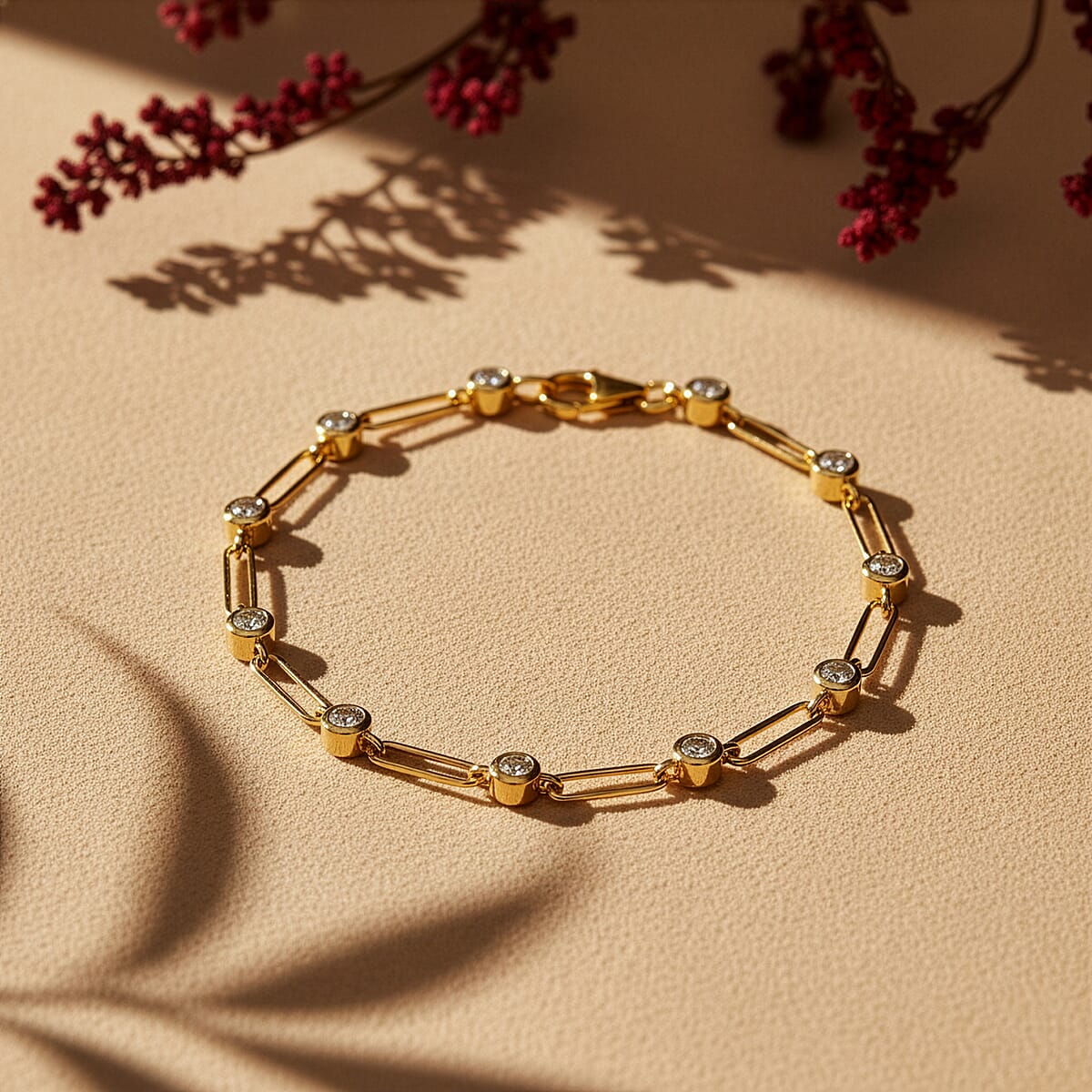 Luxuriant Lab Grown Diamond EF-VS 1.10 ctw Bracelet in 18K Vermeil Yellow Gold Over Sterling Silver (7.25 In) (Del. in 12-15 Days) image number 1