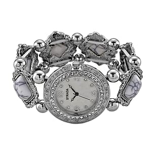 Strada White Resin SL68 Quartz Movement Stretch Bracelet Watch in Silvertone