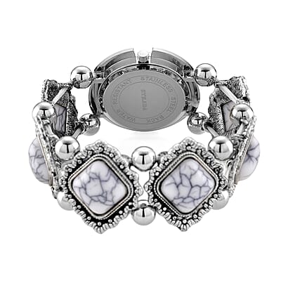 Strada White Resin SL68 Quartz Movement Stretch Bracelet Watch in Silvertone