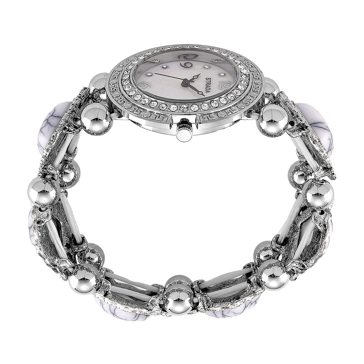 Strada White Resin SL68 Quartz Movement Stretch Bracelet Watch in Silvertone image number 5