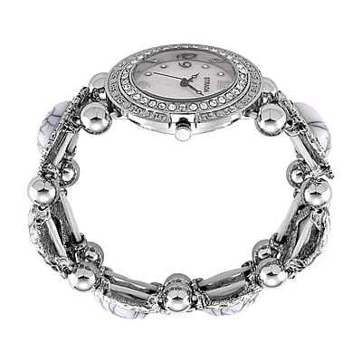 Strada White Resin SL68 Quartz Movement Stretch Bracelet Watch in Silvertone