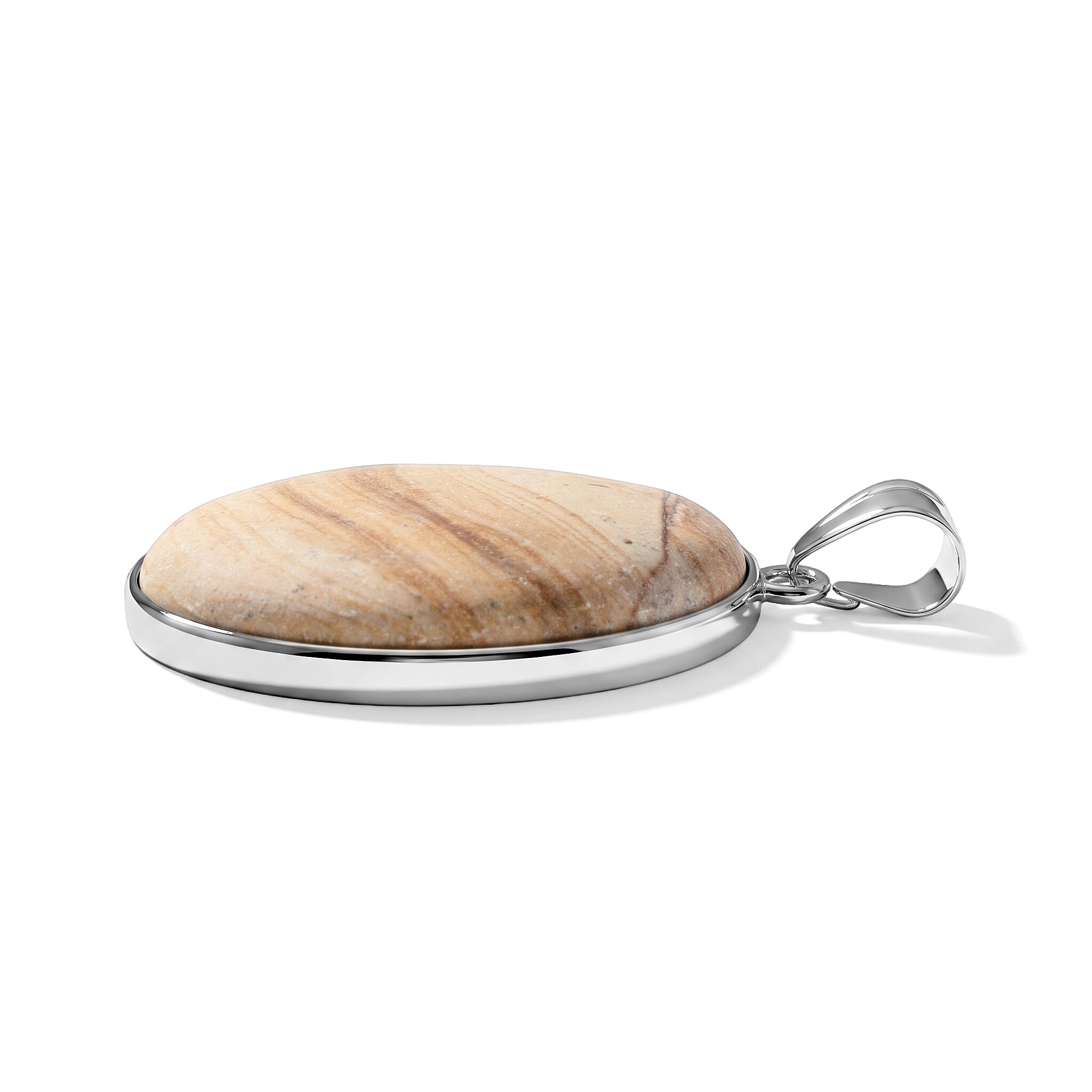 Scenic Picture Jasper 58.00 ctw Oval Pendant without Chain in Silvertone