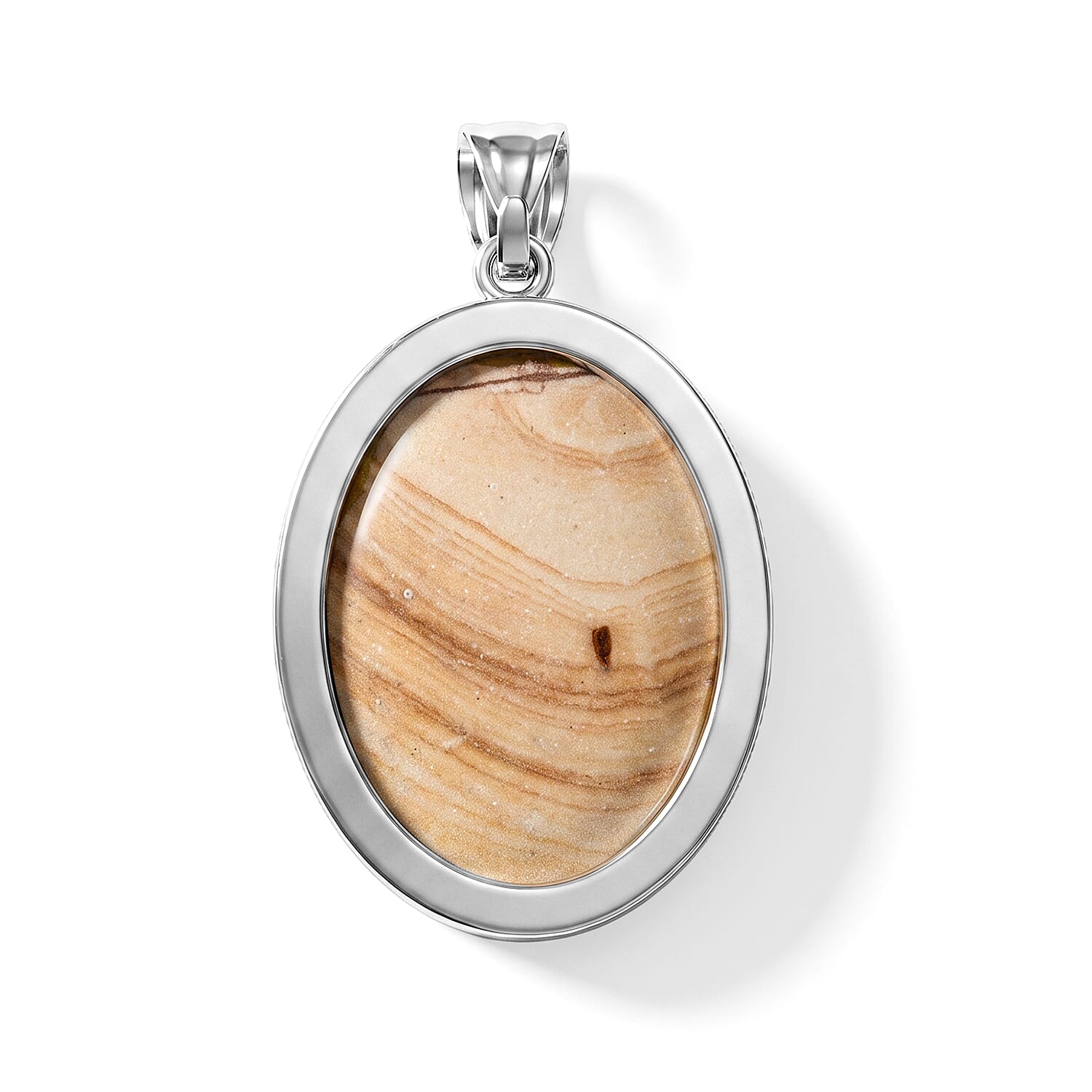 Scenic Picture Jasper 58.00 ctw Oval Pendant without Chain in Silvertone