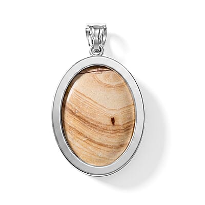 Scenic Picture Jasper 58.00 ctw Oval Pendant without Chain in Silvertone