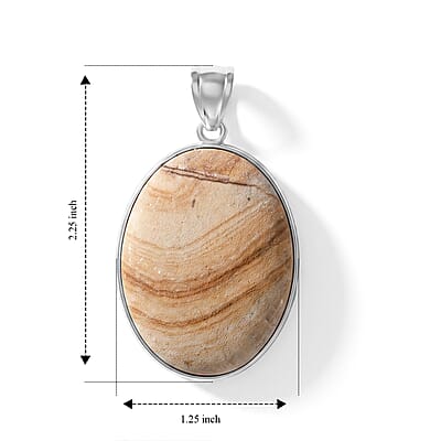 Scenic Picture Jasper 58.00 ctw Oval Pendant without Chain in Silvertone