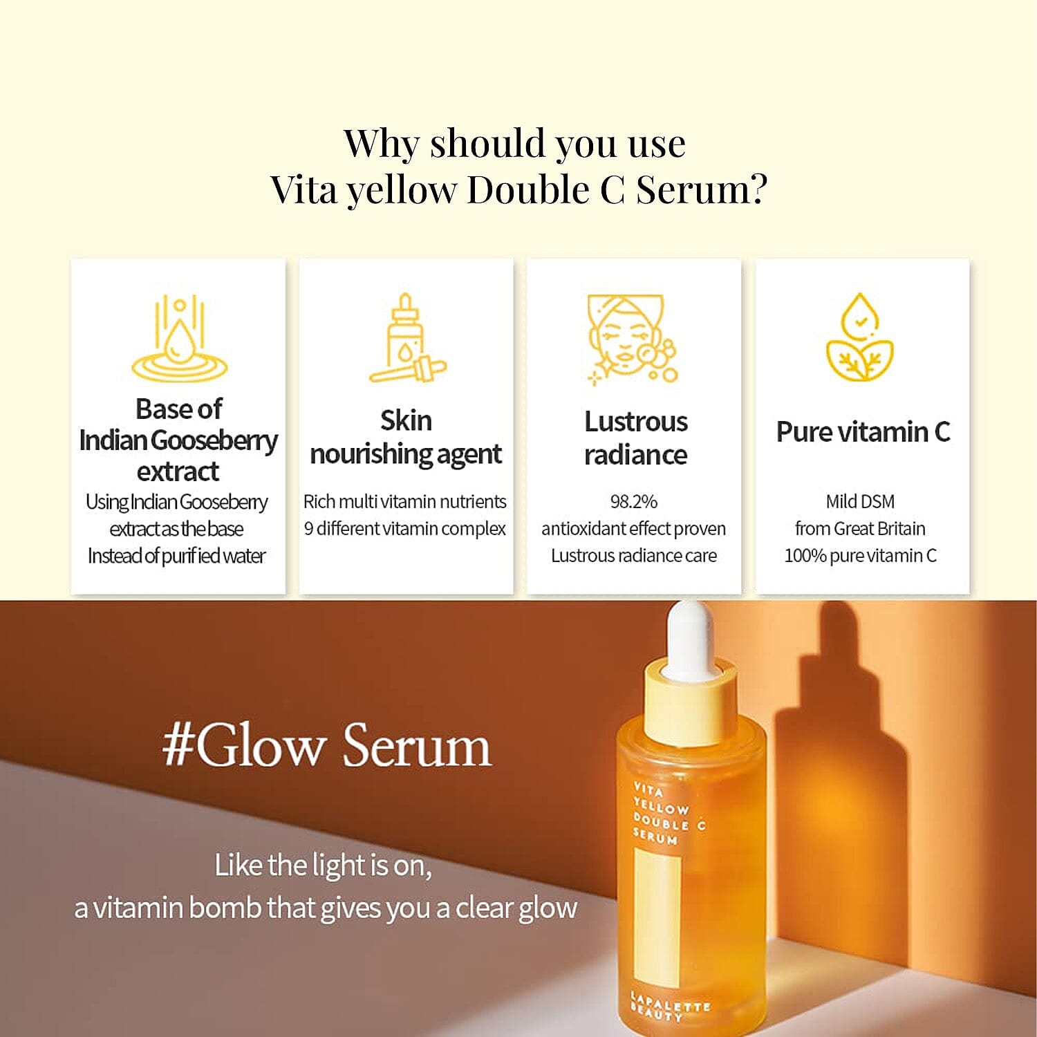 LaPalette Beauty Vita Yellow Double C Serum (1.18oz) Made in Korea