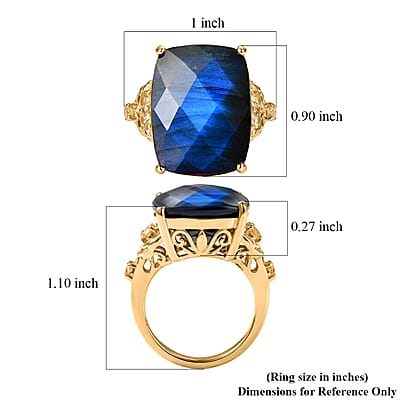 EverTrue Checkerboard Cut Malagasy Labradorite and Brazilian Citrine 18.10 ctw Ring in 18K Yellow Gold Plated (Size 5.0)