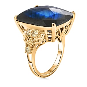 EverTrue Checkerboard Cut Malagasy Labradorite and Brazilian Citrine 18.10 ctw Ring in 18K Yellow Gold Plated (Size 6.0)