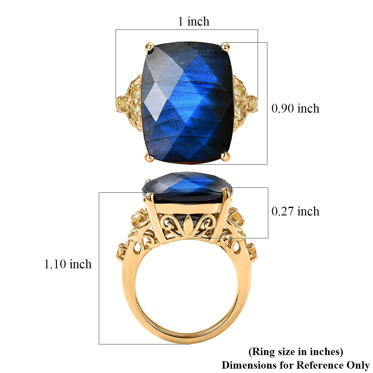 EverTrue Checkerboard Cut Malagasy Labradorite and Brazilian Citrine 18.10 ctw Ring in 18K Yellow Gold Plated (Size 6.0) image number 5