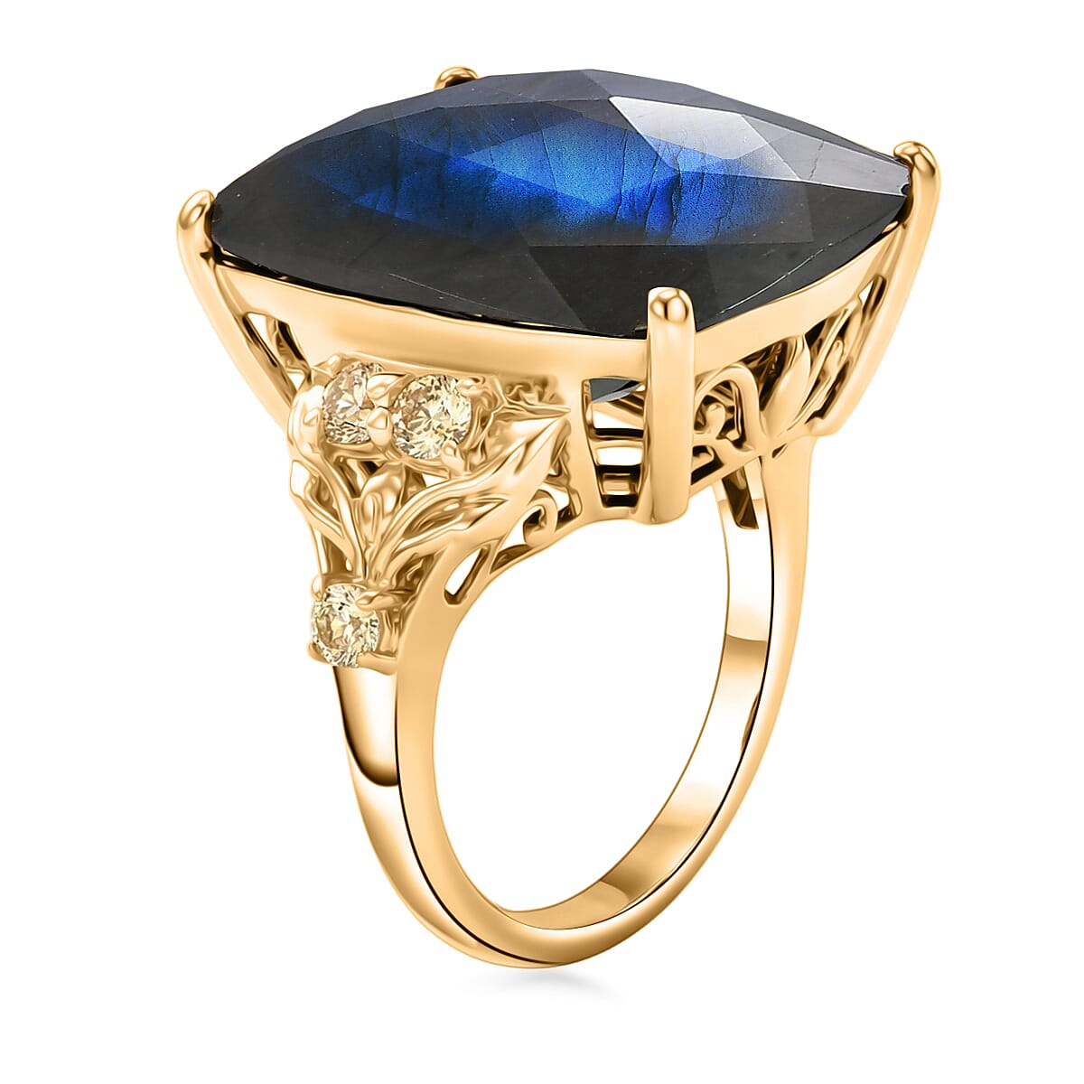 EverTrue Checkerboard Cut Malagasy Labradorite and Brazilian Citrine 18.10 ctw Ring in 18K Yellow Gold Plated (Size 7.0) image number 3