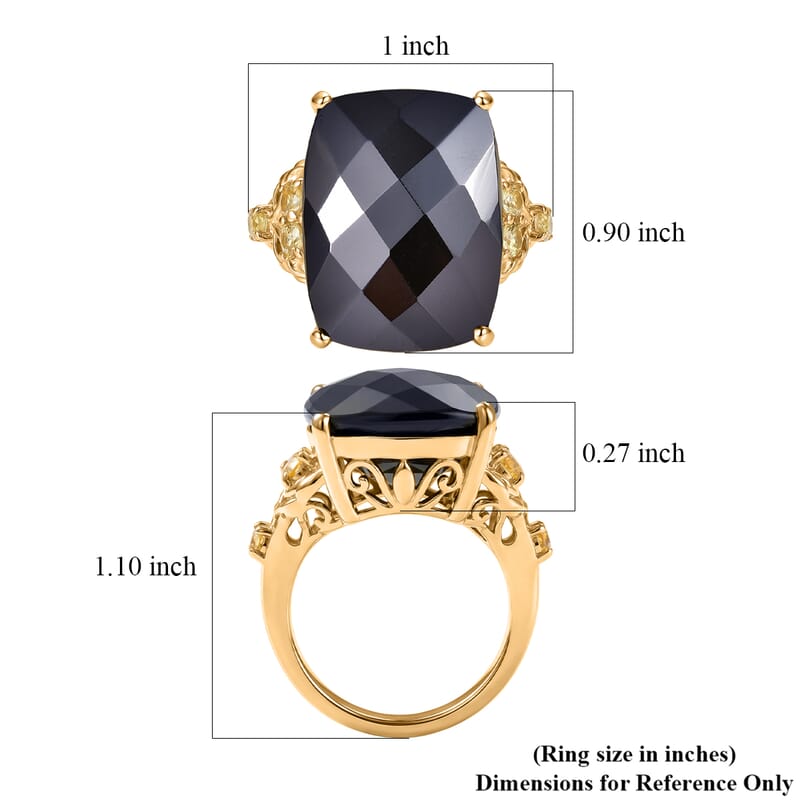EverTrue Thai Black Spinel and Brazilian Citrine 25.50 ctw Ring in 18K YG Plated (Size 5.0)