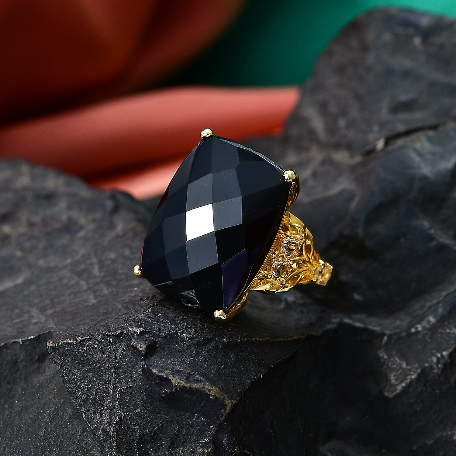 EverTrue Thai Black Spinel and Brazilian Citrine 25.50 ctw Ring in 18K YG Plated (Size 7.0)