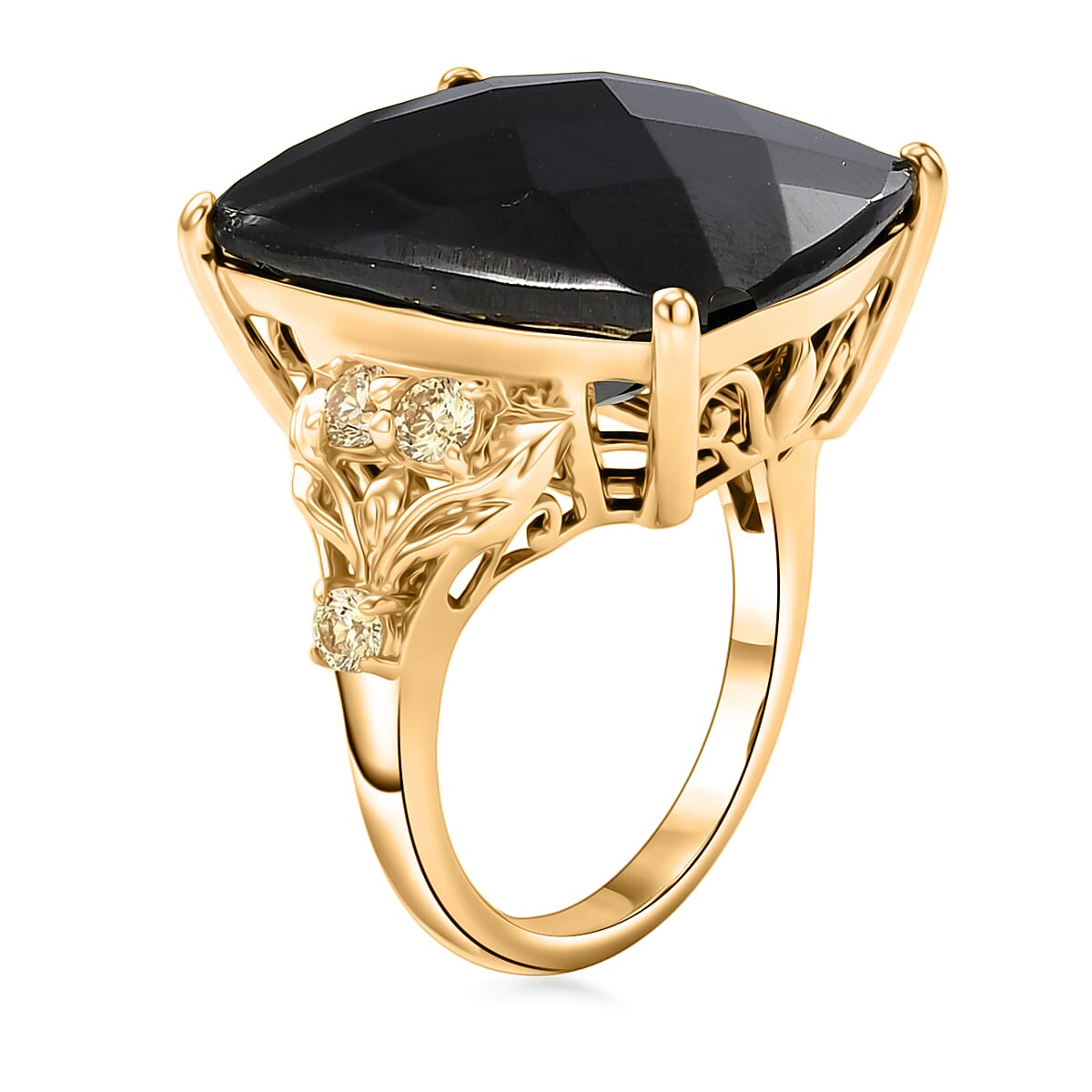 EverTrue Thai Black Spinel and Brazilian Citrine 25.50 ctw Ring in 18K YG Plated (Size 7.0)
