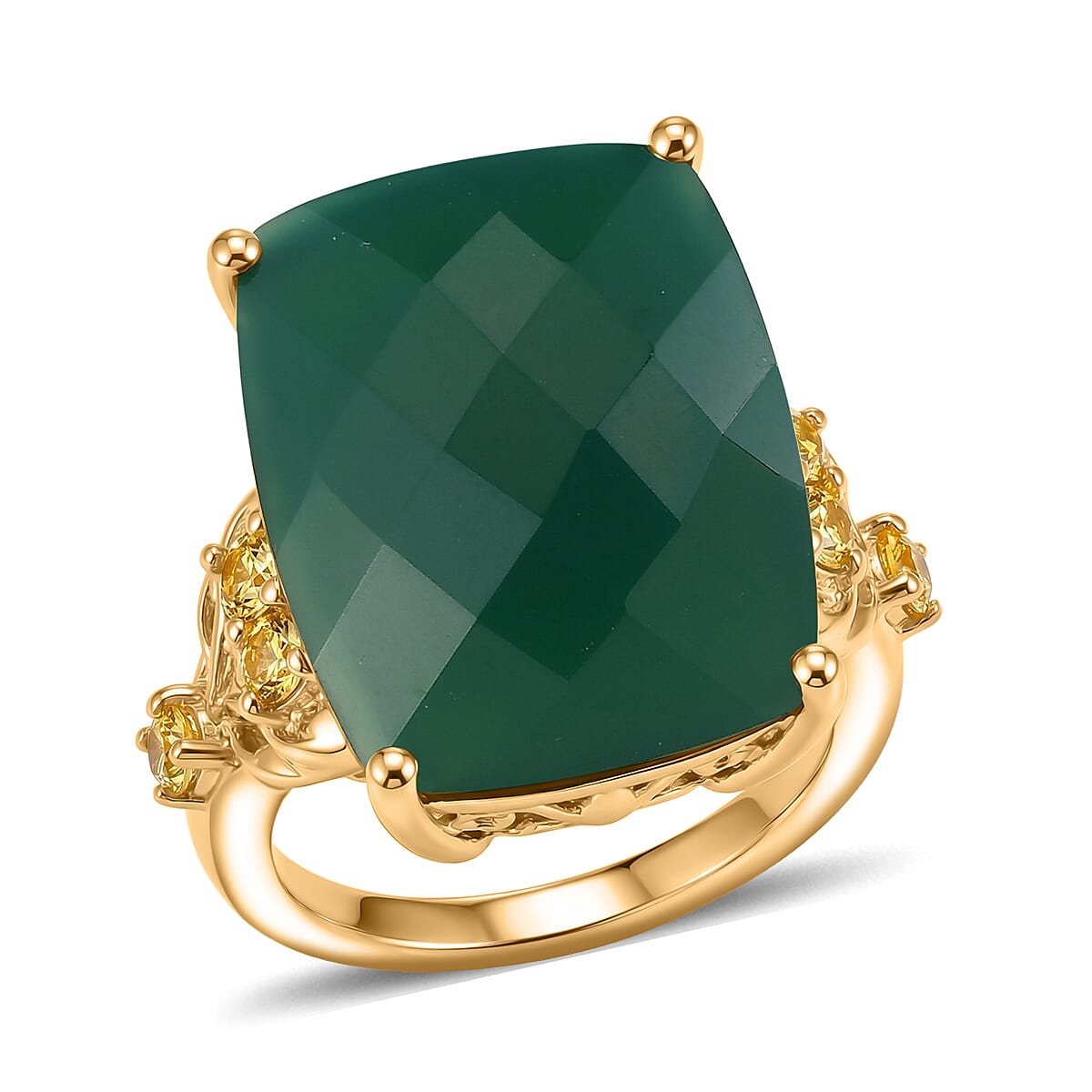 EverTrue Verde Onyx and Brazilian Citrine 15.30 ctw Ring in 18K YG Plated (Size 5.0)