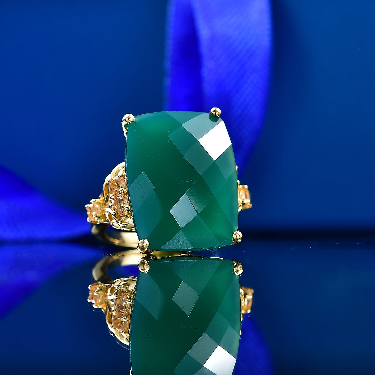 EverTrue Verde Onyx and Brazilian Citrine 15.30 ctw Ring in 18K YG Plated (Size 5.0)