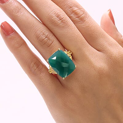 EverTrue Verde Onyx and Brazilian Citrine 15.30 ctw Ring in 18K YG Plated (Size 5.0)