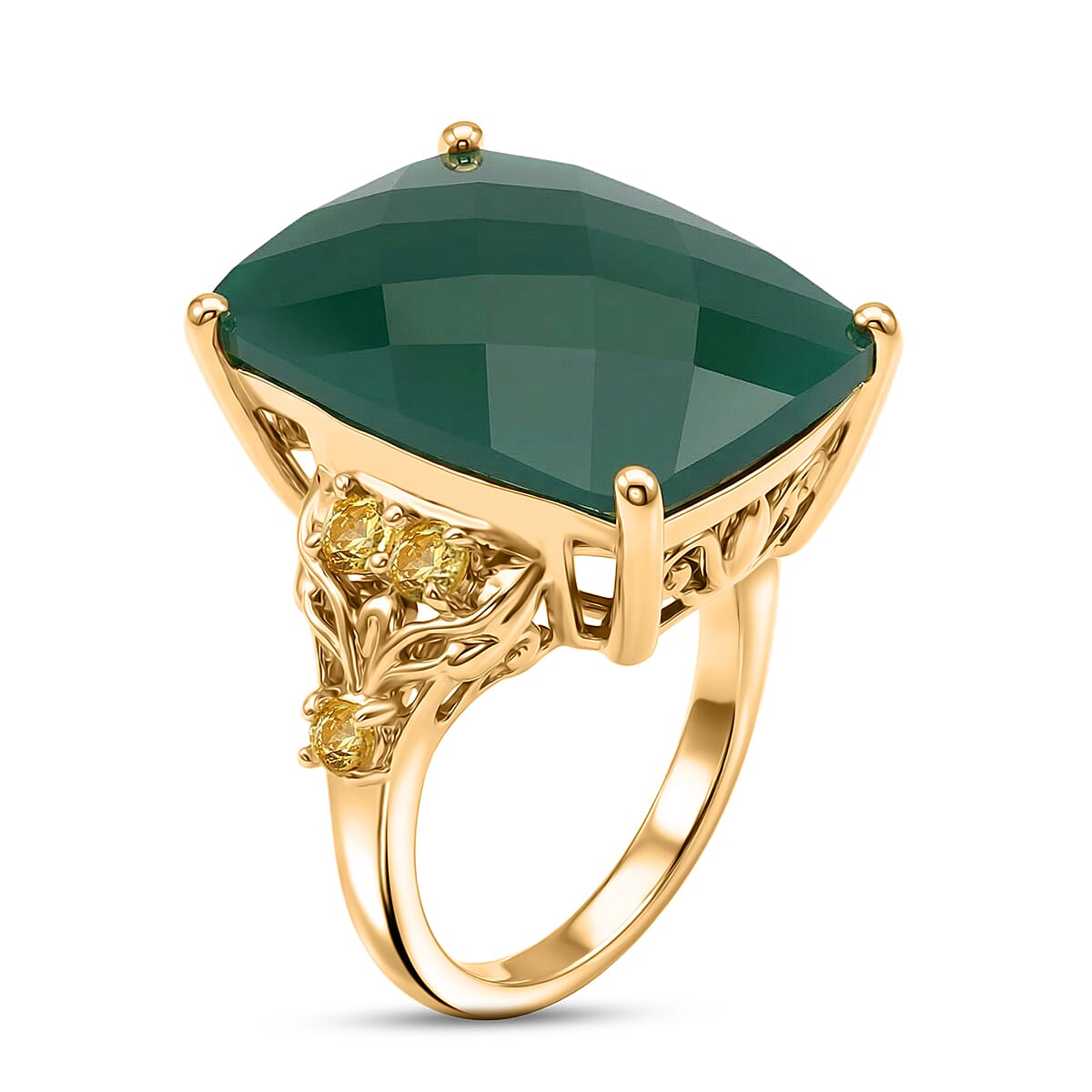 EverTrue Verde Onyx and Brazilian Citrine 15.30 ctw Ring in 18K YG Plated (Size 5.0)
