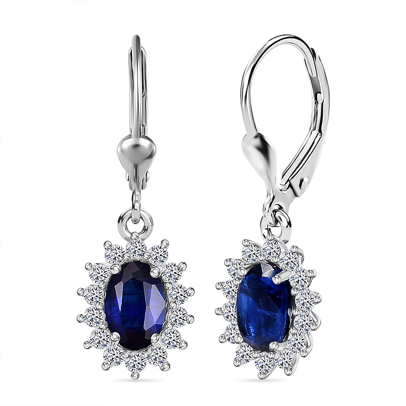 AAA Kashmir Kyanite and Luxuriant Lab Grown Diamond G-H SI 2.70 ctw Earrings in Rhodium Over Sterling Silver