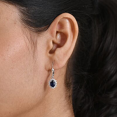 AAA Kashmir Kyanite and Luxuriant Lab Grown Diamond G-H SI 2.70 ctw Earrings in Rhodium Over Sterling Silver