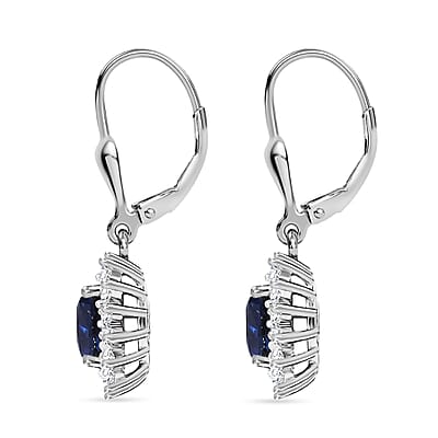AAA Kashmir Kyanite and Luxuriant Lab Grown Diamond G-H SI 2.70 ctw Earrings in Rhodium Over Sterling Silver