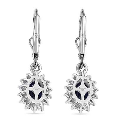 AAA Kashmir Kyanite and Luxuriant Lab Grown Diamond G-H SI 2.70 ctw Earrings in Rhodium Over Sterling Silver