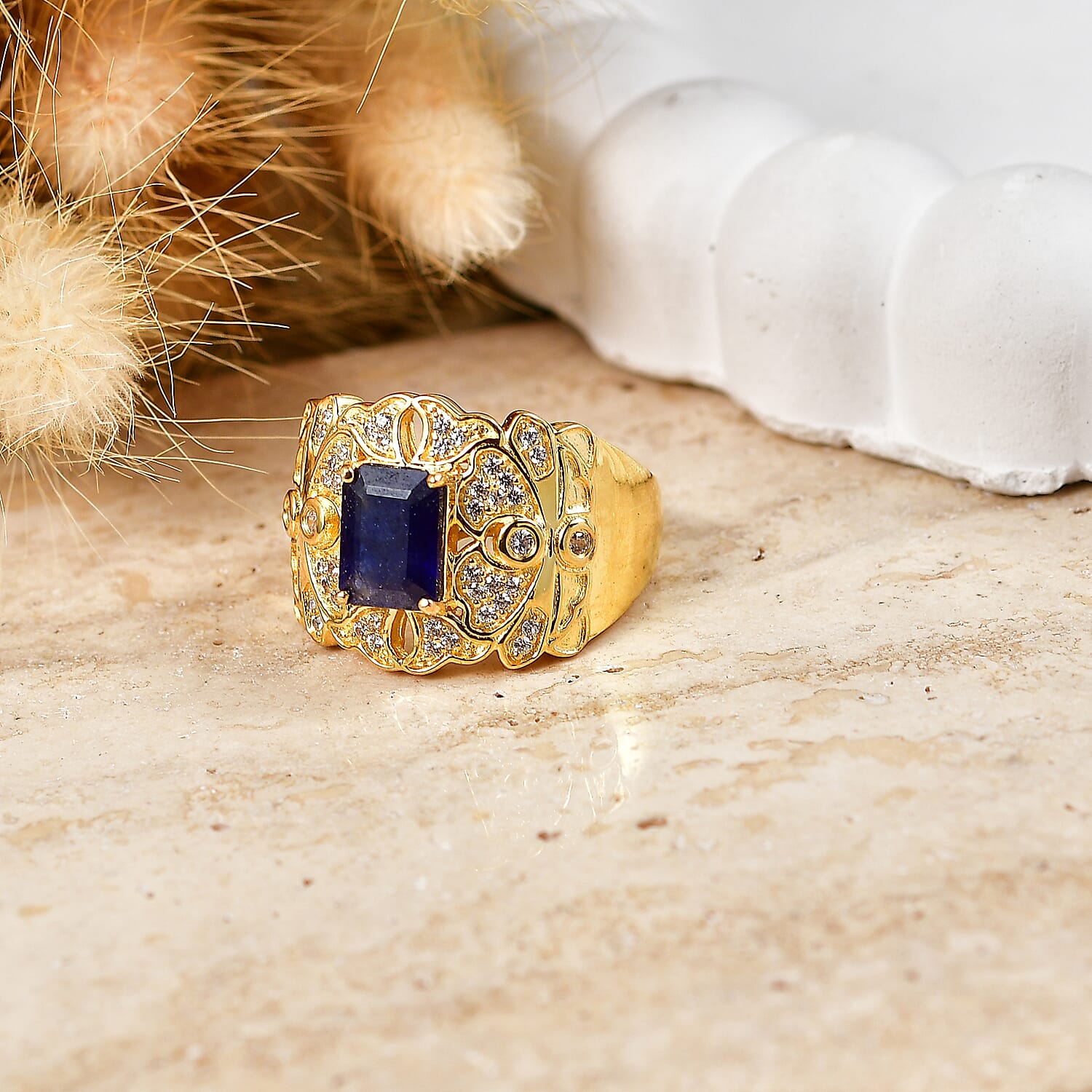 EverTrue Masoala Sapphire (D) and White Zircon 2.90 ctw Ring in 18K YG Plated (Size 10.0)